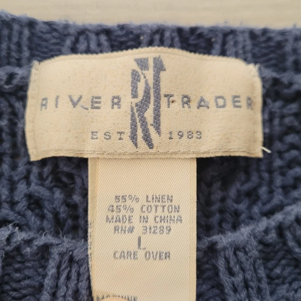 Vintage River Trader Sweater Mens L Linen Blend Fisherman‎ Chunky Cable 90's Y2K